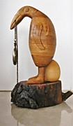 Часы настольные, кабинетные. Н=26см, 15х15см, дуб-склейка, подставка -вишня, яйцо-липа. Льняное масло. 